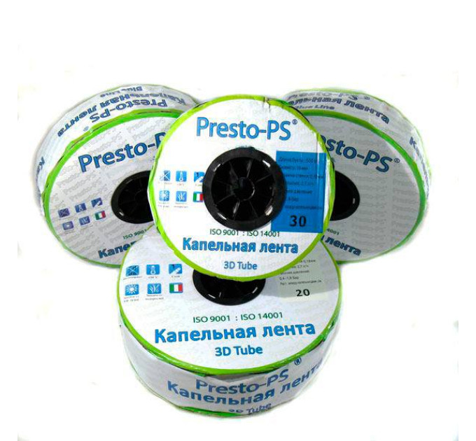 Крапельна стрічка Presto-PS щілинна Blue Line отвори через 20 см, витрата води 2,4 л/год, довжина 500 м (BL-20-500)