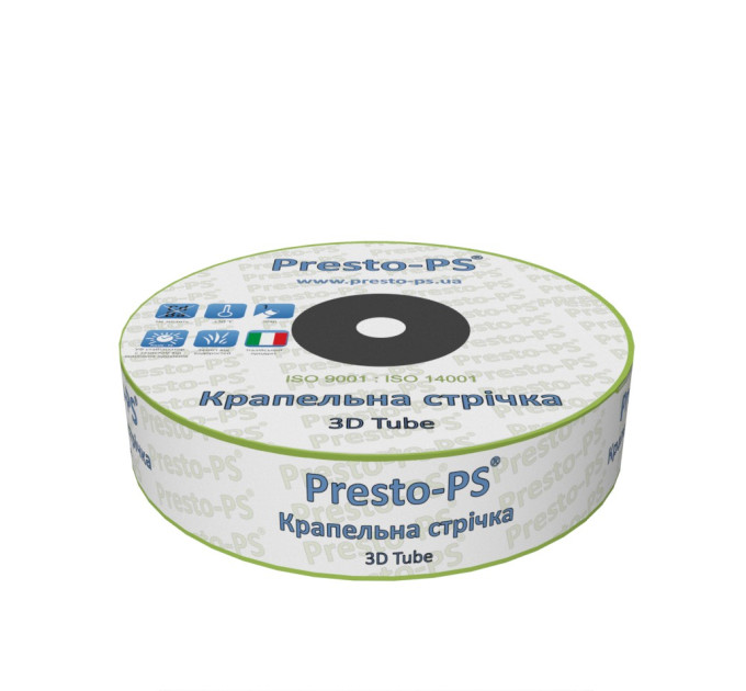 Крапельна стрічка Presto-PS емітерна 3D Tube крапельниці через 30 см, витрата 2.7 л/год, довжина 500 м (3D-30-500)