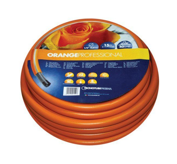 Шланг садовий Tecnotubi Orange Professional для поливу діаметр 1/2 дюйма, довжина 15 м (OR 1/2 15)
