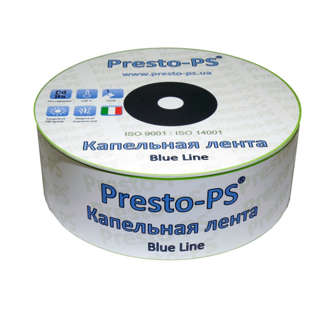 Крапельна стрічка Presto-PS щілинна Blue Line отвори через 10 см, витрата води 1,4 л/год, довжина 500 м (BL-10-500)