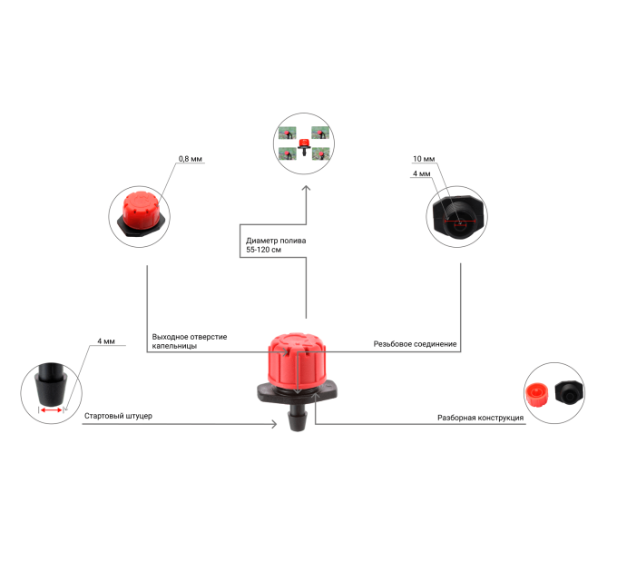 Крапельниця садова Presto-PS регульована 0-70 л/год, в упаковці - 100 шт. (AOD-0170)